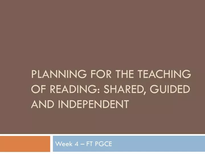 planning for the teaching of reading shared guided and independent