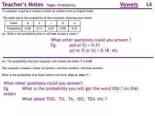 Teacher's Notes Topic: Probability