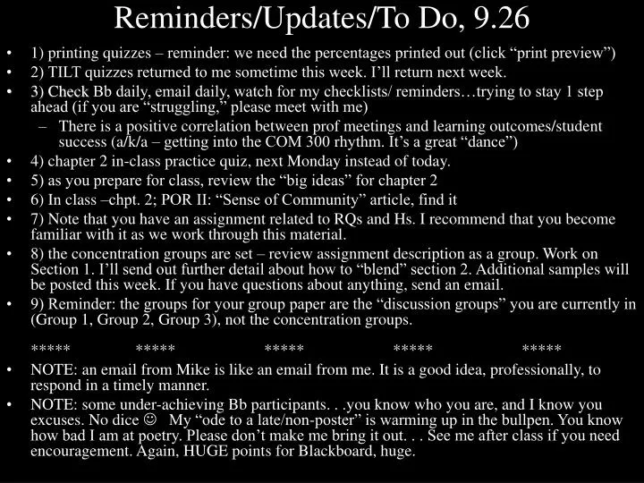 reminders updates to do 9 26