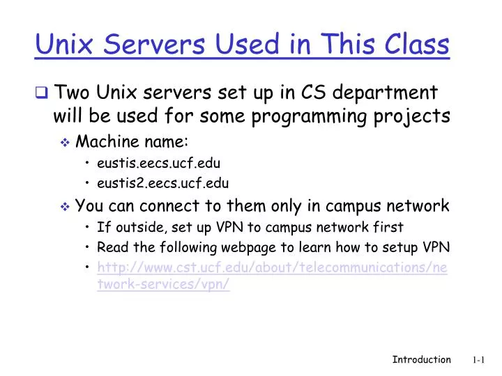 unix servers used in this class