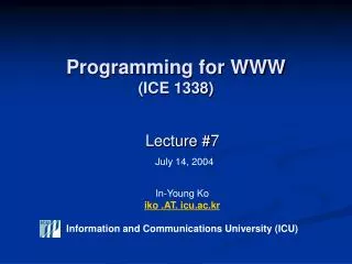 Programming for WWW (ICE 1338)