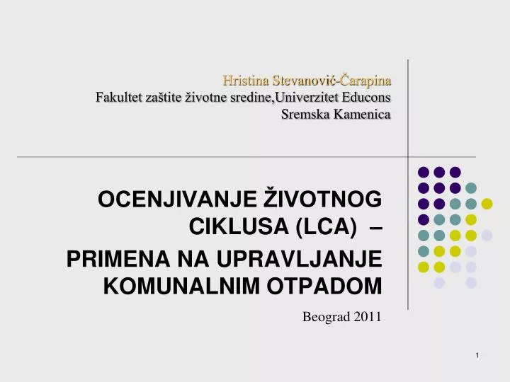 hristina stevanovi arapina fakultet za tite ivotne sredine univerzitet educons sremska kamenica