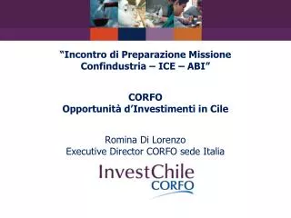 CORFO Opportunità d’Investimenti Servizi e Strumenti a sostegno dell’ Investitore