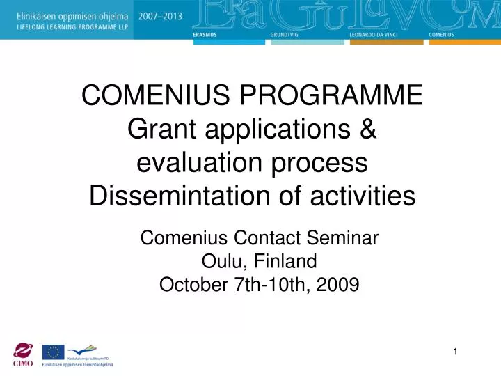 comenius programme grant applications evaluation process dissemintation of activities