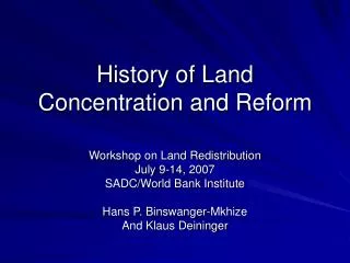 History of Land Concentration and Reform