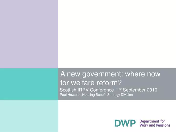 a new government where now for welfare reform
