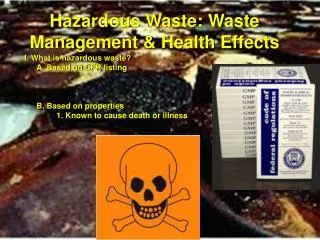 I. What is hazardous waste? 	A. Based on CFR listing 	B. Based on properties