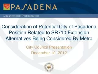 City Council Presentation December 10, 2012