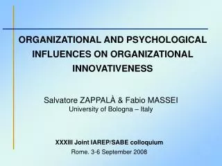 organizational and psychological influences on organizational innovativeness