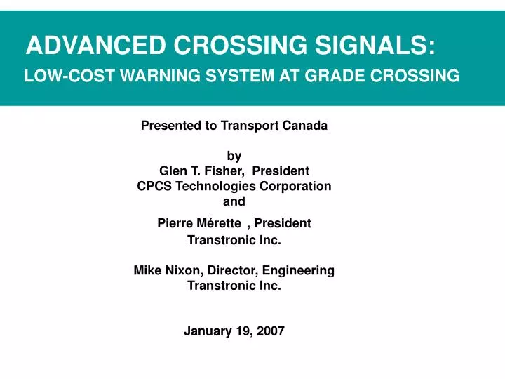 advanced crossing signals low cost warning system at grade crossing