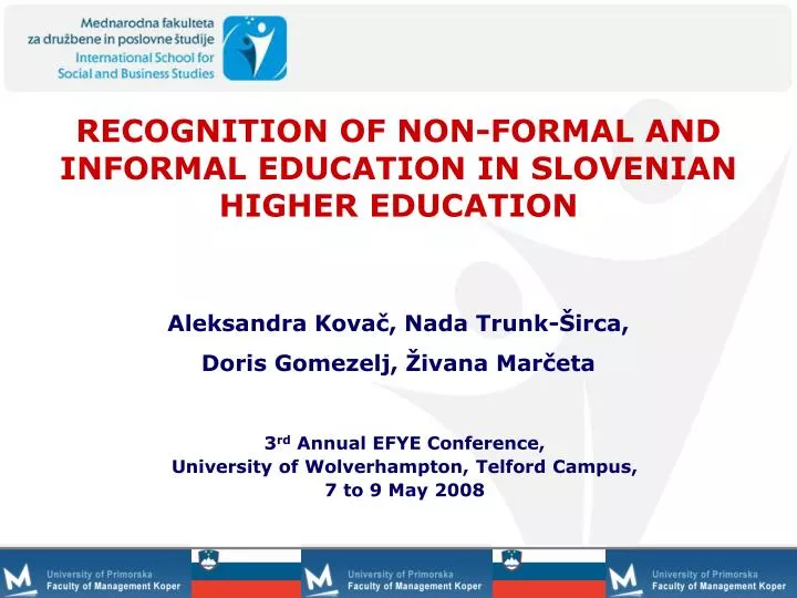 recognition of non formal and informal education in slovenian higher education