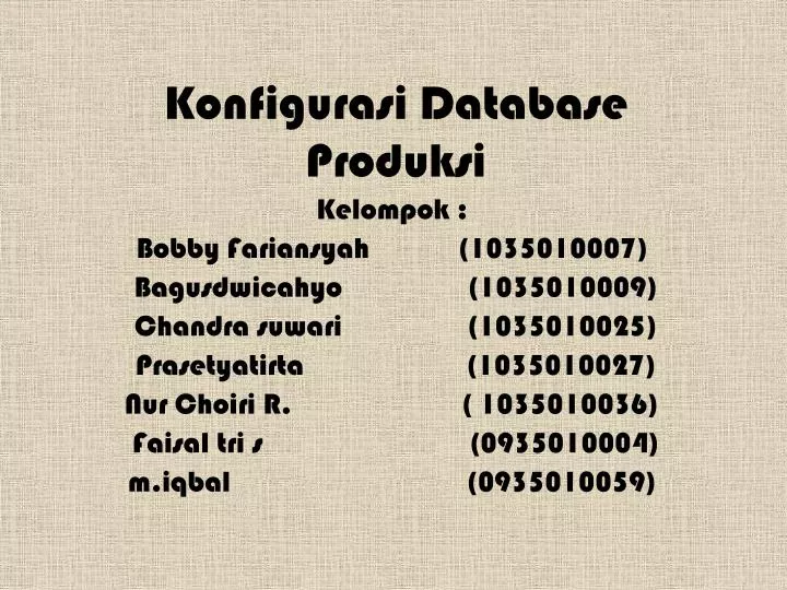 konfigurasi database produksi