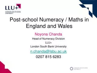 Post-school Numeracy / Maths in England and Wales