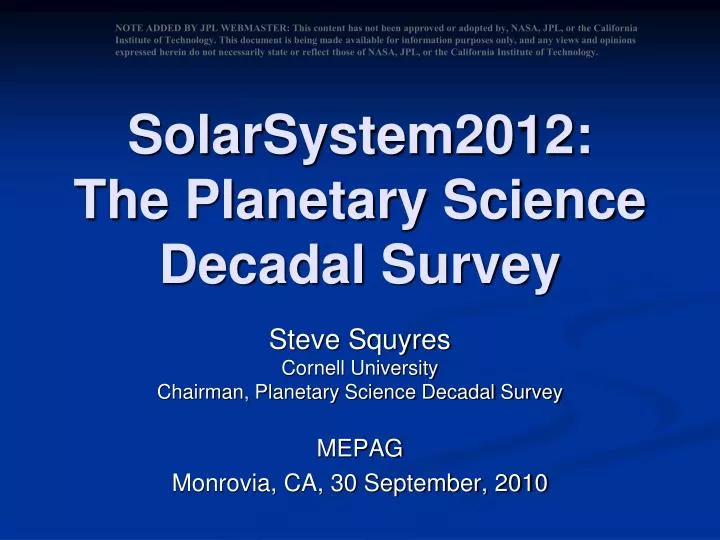solarsystem2012 the planetary science decadal survey