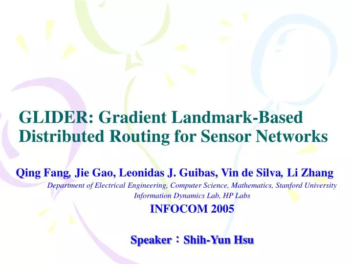 glider gradient landmark based distributed routing for sensor networks