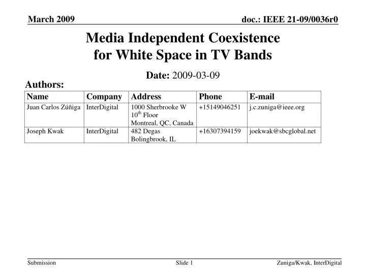 media independent coexistence for white space in tv bands