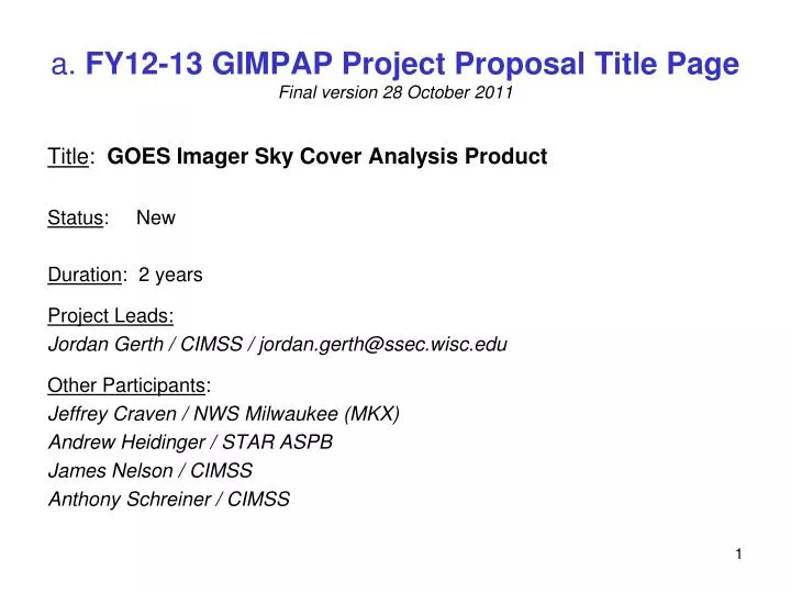 a fy12 13 gimpap project proposal title page final v ersion 28 october 2011