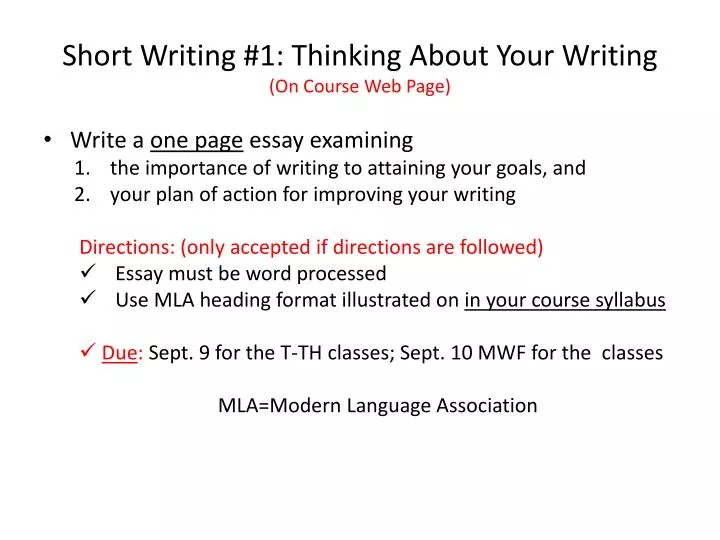 short writing 1 thinking about your writing on course web page