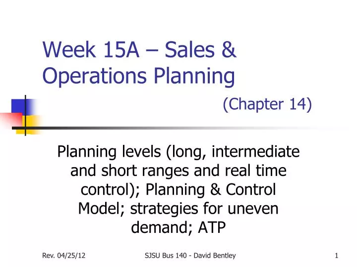 week 15a sales operations planning chapter 14
