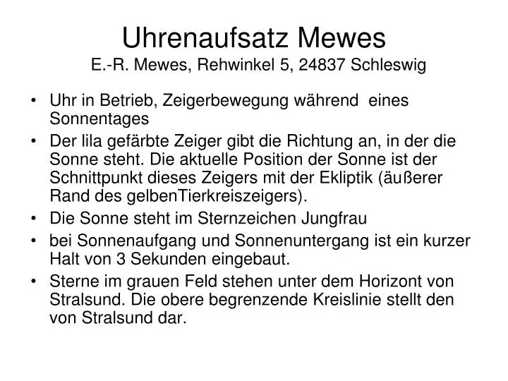 uhrenaufsatz mewes e r mewes rehwinkel 5 24837 schleswig