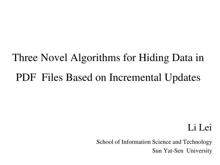 three novel algorithms for hiding data in pdf files based on incremental updates