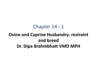 Ovine and Caprine Husbandry: restraint and breed Dr. Dipa Brahmbhatt VMD MPH