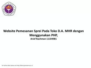 Website Pemesanan Sprei Pada Toko D.A. MHR dengan Menggunakan PHP, Arief Rachman 11104981