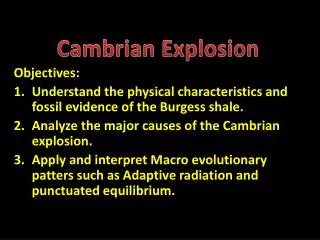 Objectives: Understand the physical characteristics and fossil evidence of the Burgess shale.