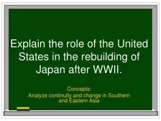 Explain the role of the United States in the rebuilding of Japan after WWII.