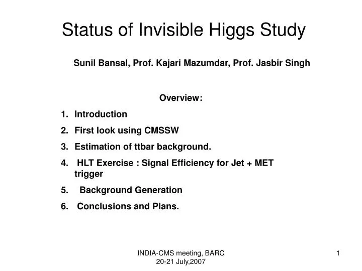 status of invisible higgs study