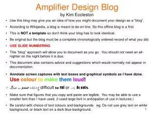 Amplifier Design Blog by Kim Eccleston