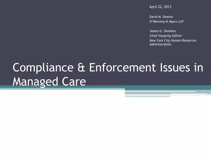 compliance enforcement issues in managed care