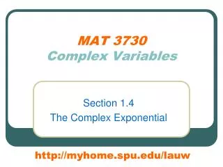 MAT 3730 Complex Variables