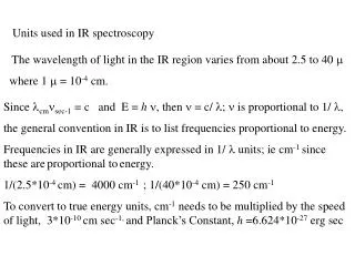 Units used in IR spectroscopy