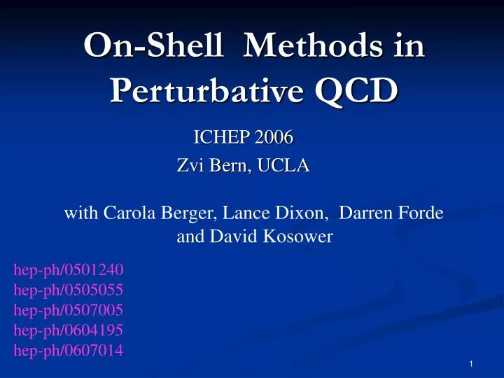 on shell methods in perturbative qcd