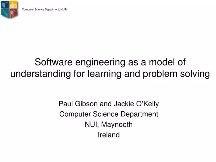 software engineering as a model of understanding for learning and problem solving