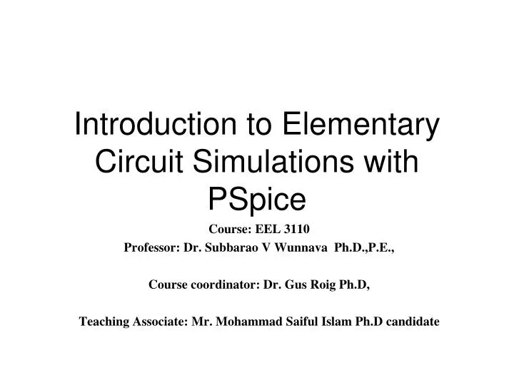 introduction to elementary circuit simulations with pspice