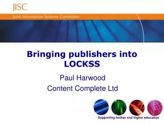 bringing publishers into lockss