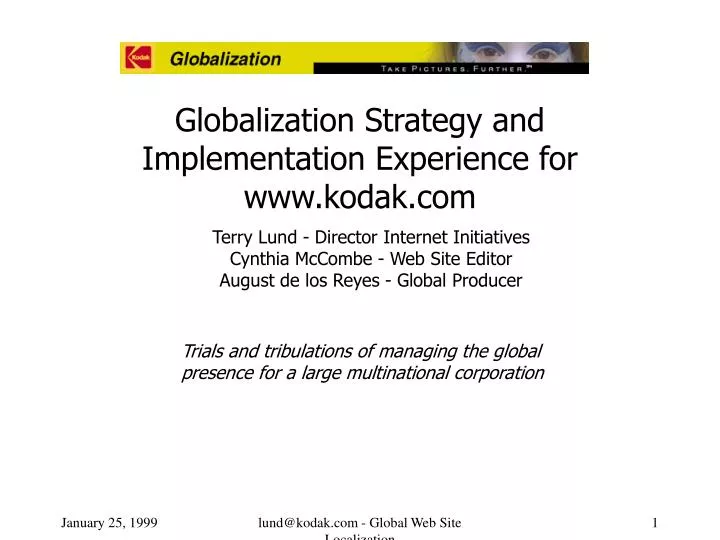 globalization strategy and implementation experience for www kodak com