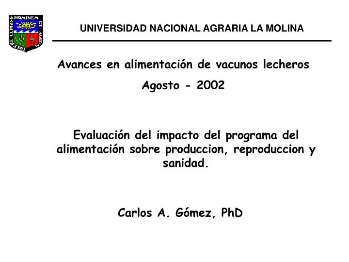 evaluaci n del impacto del programa del alimentaci n sobre produccion reproduccion y sanidad