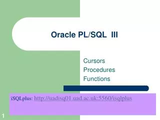 Oracle PL/SQL III
