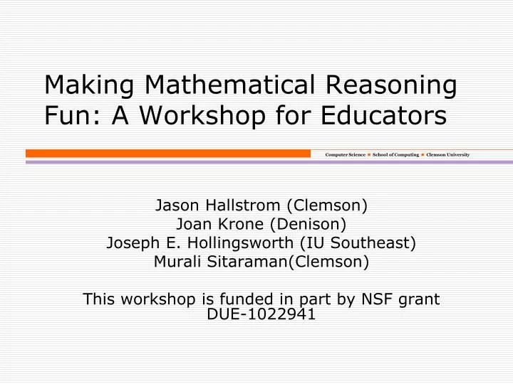 making mathematical reasoning fun a workshop for educators