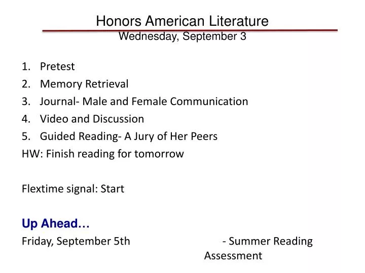 honors american literature wednesday september 3