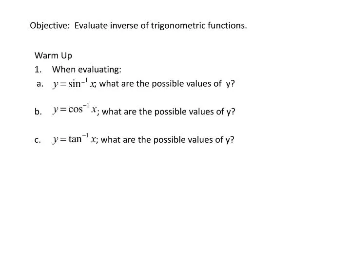 objective evaluate inverse of trigonometric functions