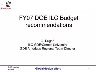 FY07 DOE ILC Budget recommendations
