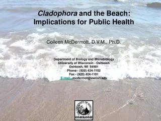 Cladophora and the Beach: Implications for Public Health Colleen McDermott, D.V.M., Ph.D.