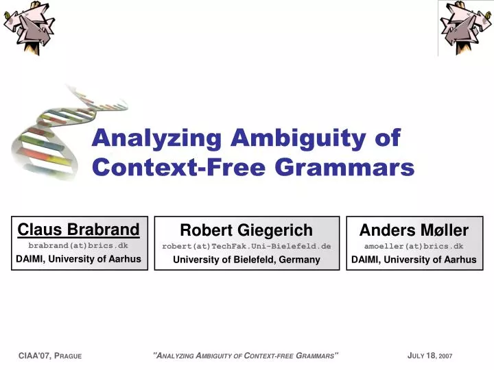 analyzing ambiguity of context free grammars