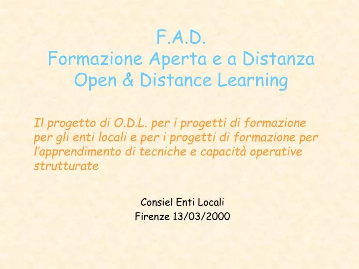 f a d formazione aperta e a distanza open distance learning