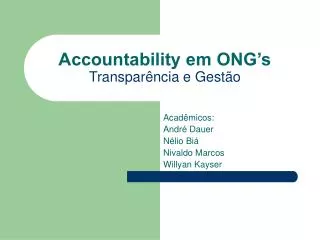 Accountability em ONG’s Transparência e Gestão