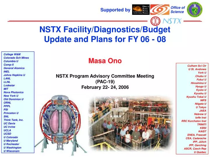 nstx facility diagnostics budget update and plans for fy 06 08